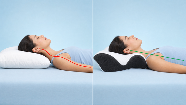 Neutral spine alignment on the Mellou pillow versus a flat pillow